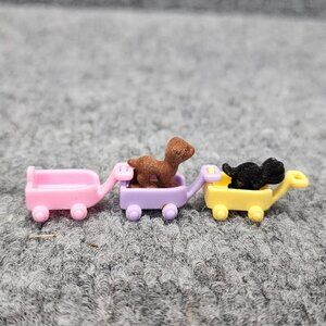 Polly Pocket L'il Pet Carts 1993 Vintage Bluebird Toys 3 Carts, 2 Animals